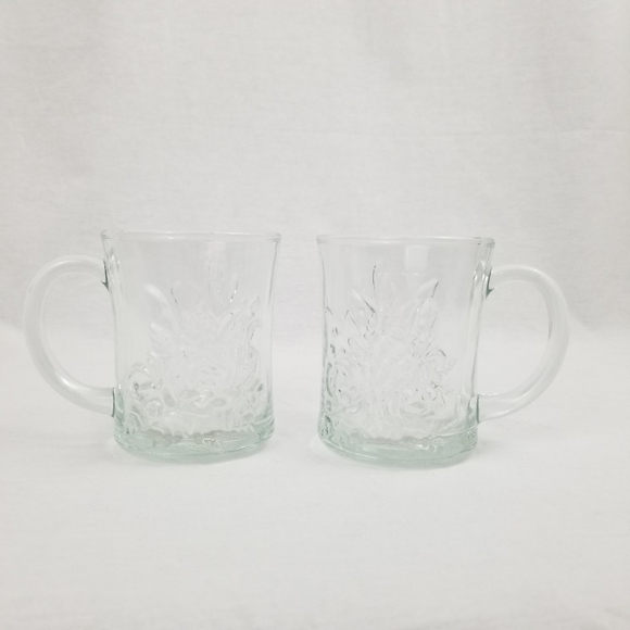 Two glass mugs with etched flowers VTG - Picture 1 of 13
